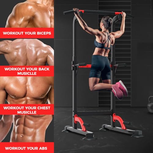 ZENOVA Pull Up Bar Dip Bar Power Tower Workout Dip Station Height Adjustable Free Standing Chin Up Bar for Men Women Teens 300LBS Weight Capacity