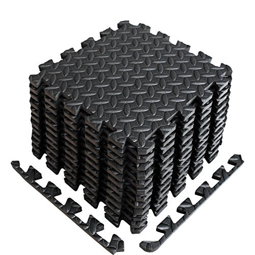 Puzzle Exercise Mat with EVA Foam Interlocking Tiles - Interlocking Floor Mats for Gym Equipment - Ideal for Home Gym, Aerobic, Yoga and Pilates - color: Black (12pcs With Border Tiles)