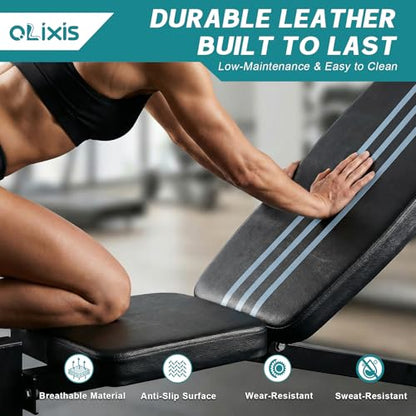 OLIXIS Adjustable Weight Bench Set with Rack, 650 LBS Capacity Heavy Duty Foldable Bench Press Set with Leg Extension Curl, Easy Assembly Strength Training Workout Set for Garage, Home, Gym, Black