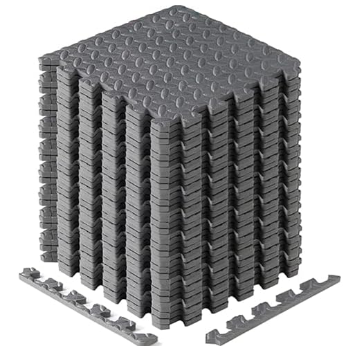 Yes4All EVA Interlocking Mats, Puzzle Floor Tiles, Foam Floor Padding with Border for Furniture, Home Space, Living Room, Garage 11,15,32,99 SQFT - color: Grey, style: 7/16" Thickness, 32 SQFT