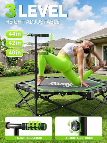 Mini Trampoline for Adults, 42" Foldable Fitness Rebounder with Adjustable T-Bar, 450lb Capacity, Non-Slip Pad for Home Gym Workout