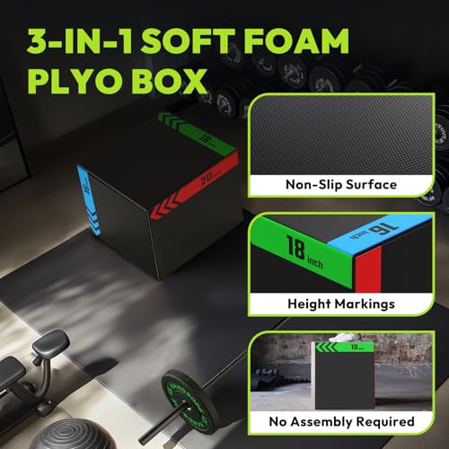 3-in-1 Plyo Box – Plyometric Jump Box with Durable High-Density Foam Core and Non-Slip Surface for Box Jumps, Squats, and Home Gym Workouts - style: Heavy Foam-16x18x20 inch (29lb)