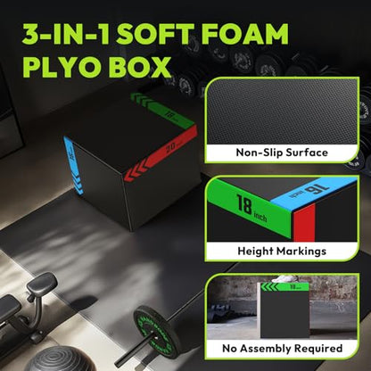 3-in-1 Plyo Box – Plyometric Jump Box with Durable High-Density Foam Core and Non-Slip Surface for Box Jumps, Squats, and Home Gym Workouts - style: Heavy Foam-16x18x20 inch (29lb)