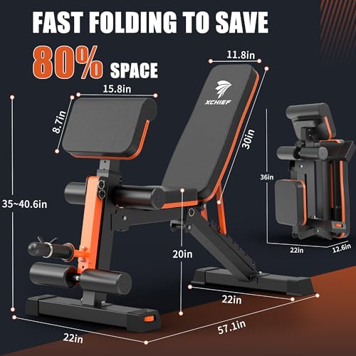 Adjustable Weight Bench - 1000LBS Capacity Heavy Duty Foldable Workout Bench for Full Body Exercise, Flat/Incline/Decline, Bench Press for Home Gym with Preacher Pad & Leg Extension