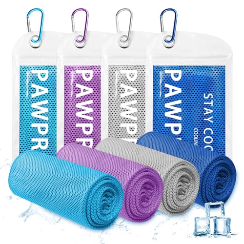 4 Packs Cooling Towels for Neck and Face(40"x12"), Soft Breathable Cooling Towel with Waterproof Bag & Carabiner,Microfiber Cooling Towels for Yoga, Sport,Gym,Camping (Multicolor) - color: Multicolor