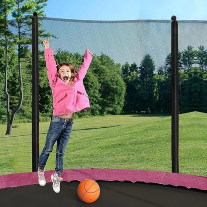1500LBS 10FT 12FT 14FT 16FT Trampoline for Kids Adults with Basketball Hoop, Enclosure Net, Sprinkler, Lights, Disco Ball with Music Speaker, Heavy Duty Trampoline Outdoor Trampolines - color: Pink - 8 Foot