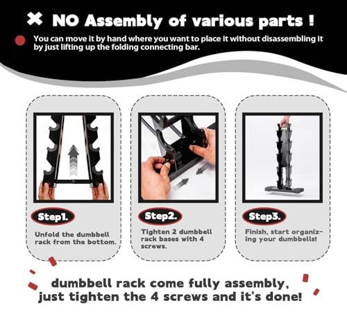 5 Tier Dumbbell Rack, Weight Rack for Home Gym - 260 LBS Capacity - Steel A-Frame Dumbbells Storage Space Saving Folds Up Design (No Dumbbells Rack Only)