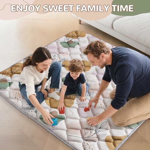 Boho Baby Play Mat - 59x59 Foldable Machine Washable Thick Sponge Padded Floor Mat - Non Slip Tummy Time Playpen Rug for Indoor Outdoor Room Decor