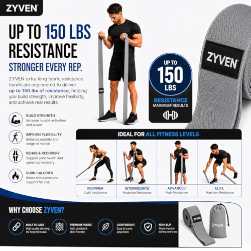 Premium Performance 76" Extended-Length High-Resistance Bands for Ultimate Strength, Mobility, and Plyometric Workouts - color: Gray