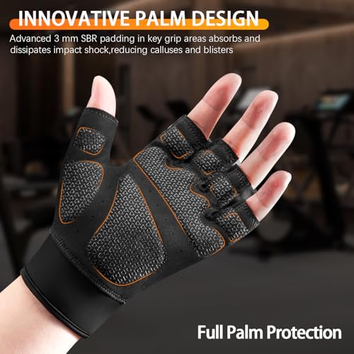 Workout Gloves for Men and Women, Gym Gloves for Weight Lifting, Exercise, Cycling, Training & Fitness, Fingerless with Padded Grip, Full Palm Protection & Breathable Design - size: X-Large