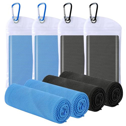 4 Packs Cooling Towels (40x12 Inch), Cooling Towels for Neck and Face, Stay Cool in Hot Weather for Sports, Gym, Yoga, Golf, Fitness, Running, Camping & Travel - color: 2 Packs Black/ 2 Packs Blue