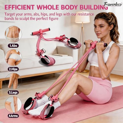 Fitness Resistance Bands with 4 Tube Pedal Ankle Puller, Elastic Yoga Pedal Stretch Band for Exercise,