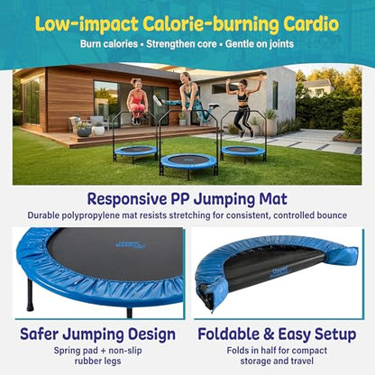 Machrus Upper Bounce Mini Rebounder Trampoline for Adults and Kids, Exercise, Indoor Fitness, Foldable Round Jumping Exerciser, Supports up to 220 lbs