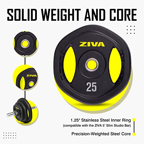 ZIVA 35lb Studio Barbell Weight Set – Adjustable Home Gym Kit with Standard Rubber Urethane Plates, 5' Chrome Bar (1.18" diam) & Collars | Extra Plates Not Included