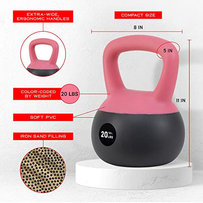 NonZero Gravity Iron Sand Soft Kettlebell with PVC Shell, Shock-Absorbing Base & Extra-Wide Grip for Versatile Workouts | Durable Strength Training Equipment - color: 20 lbs