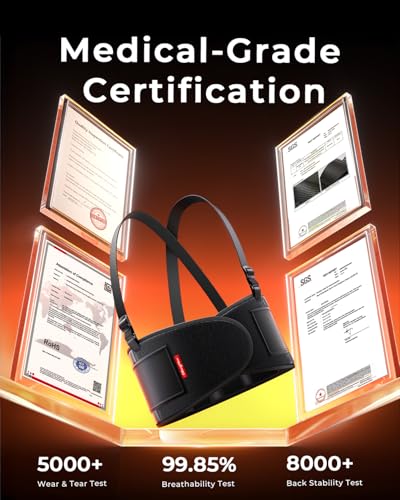Medical-Grade Work Back Brace with Adjustable Shoulder Straps [Stronger Support & Breathable Mesh] Lower Back Support Belt for Men Women - Pain Relief for Lifting, Warehouse, Construction & Moving