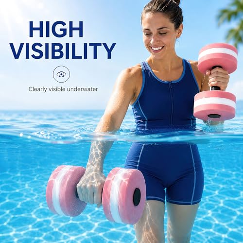 Water Aerobics Set – 2 EVA Foam Aqua Dumbbells & 2 Adjustable Wrist Ankle Weights, Pool Exercise Equipment for Aquatic Fitness Swimming Training for Adults Seniors