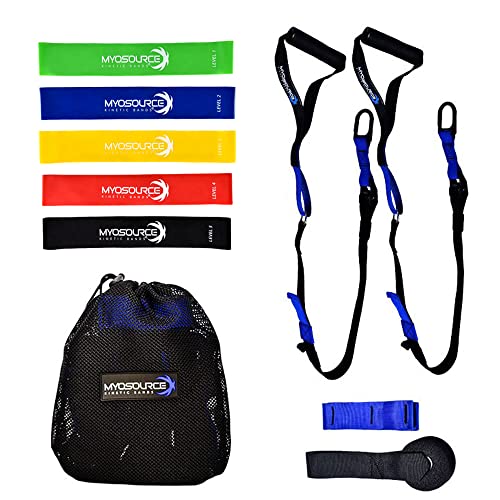Total Body Exercise & Fitness at Home Workout Kit - Includes Body Weight Suspension Straps, Set of 5 Resistance Loop Exercise Bands