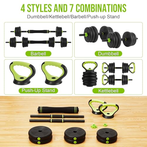 44LB Adjustable Dumbbell Set – 4-in-1 Home Gym Weights with Barbell, Kettlebell & Push-Up Handles, Compact Multi-Function Strength Training for Men & Women (2.5lb×4+3.5lb×4+4.5lb×4)