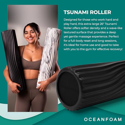 Tsunami Roller (Black) - Extra-Large, 26" x 5.9" - Soft, Textured Foam Roller for Physical Therapy, Back Pain, Exercise & Stretching - Wave Textured - Yoga, Athletics, & Wellness