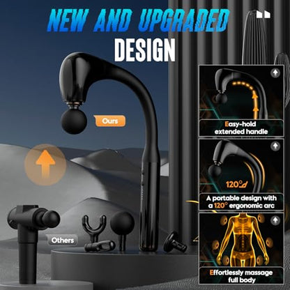 Massage Gun with Upgraded Extension Handle, Portable 10MM Massage Gun Deep Tissue, Back Massager, Muscles/Neck/Shoulders/Waist/Legs Massager, Gifts for Men