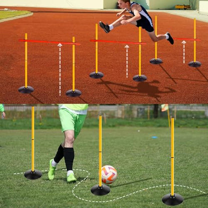 Adjustable Height Agility Speed Hurdles with Rubber Base, Training Equipment Set for Soccer, Track and Field, Detachable Agility Poles