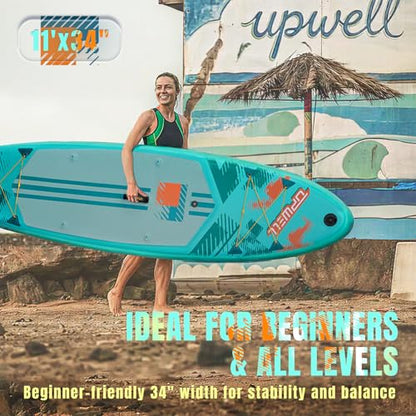 11'×34" Stand Up Paddle Board, SUP Board for Adults & Teens, Inflatable SUP Board with Premium Accessories, 120L Backpack, Paddle, Leash, Hand Pump, Fins