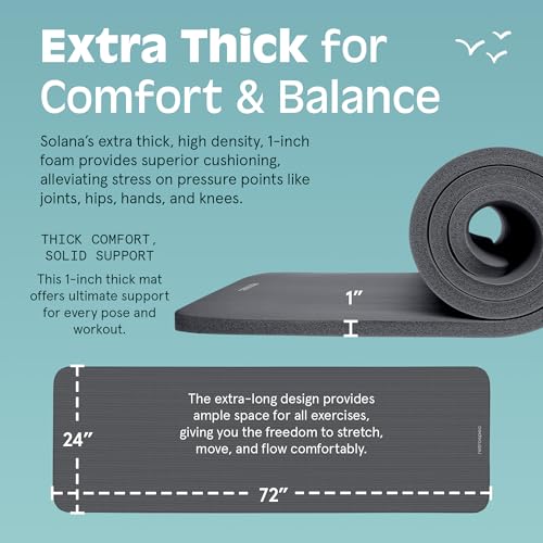 Retrospec Solana Yoga Mat 1" Thick w/Nylon Strap for Men & Women - Non Slip Exercise Mat for Home Yoga, Pilates, Stretching, Floor & Fitness Workouts