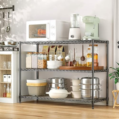 795LBS 3-Shelf Adjustable Storage Shelves 35.1" W x 14" D x 36" H Metal Shelving Unit Heavy Duty Wire Rack Small Organizer with Shelf Liners for Kitchen Pantry Bathroom Closet Garage Black - size: 35.1" W x 14" D x 36" H-3 Tier