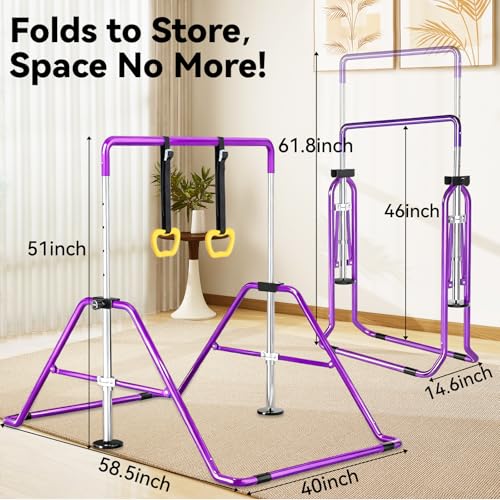 Kids Gymnastics Bar Gymnastic Equipment for Home Adjustable Height Gymnastic Training Bar Gymnastic Stuff for 3-7 Years Old Girls - color: Purple with ring