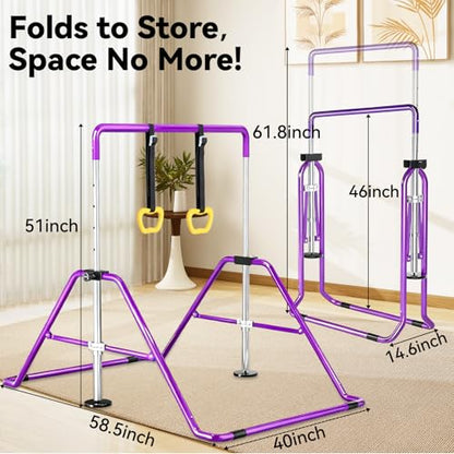 Kids Gymnastics Bar Gymnastic Equipment for Home Adjustable Height Gymnastic Training Bar Gymnastic Stuff for 3-7 Years Old Girls - color: Purple with ring