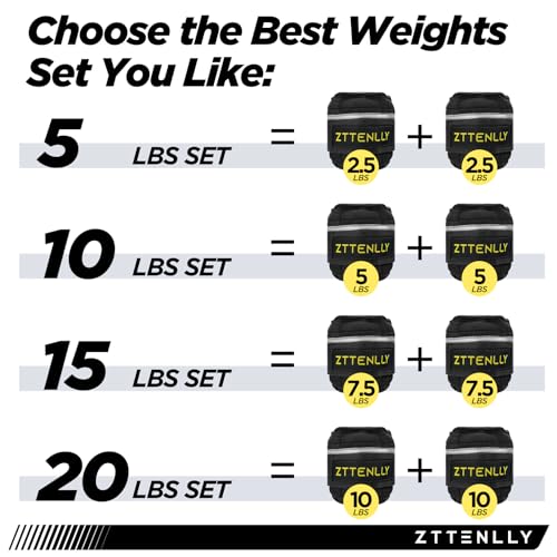 Adjustable Ankle Weights 1-5/10/15/20LBS Pair with Carry Bag - Breathable Fabrics, Reflective Trim - Strength Training Leg Wrist Arm Ankle Walking Weights Sets for Women Men Kids - color: Bright Yellow, size: 10 lbs Pair (5 lbs Each)
