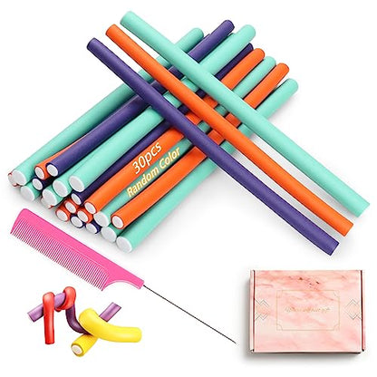 Heatless Hair Curler Set - 30 Flexible Overnight Blowout Rods, Soft Rollers for Long Hair (Small Size) - color: 9.45" (3 Sizes)