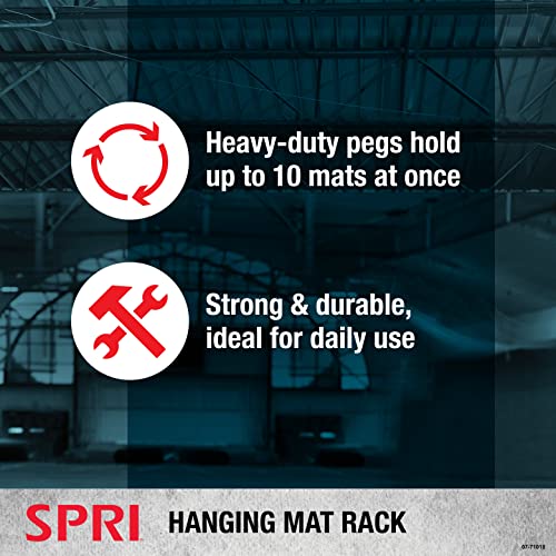 SPRI Hanging Exercise Mats for Gyms, Closed-Cell Foam Yoga & Fitness Mats with Grommets, Thick Workout Mats for Studios & Group Fitness Classes, Wall Rack Mat Holder Storage, Black