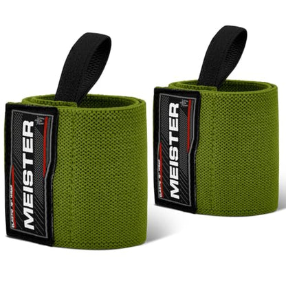 Meister 18" Elastic Wrist Wraps - Heavy-Duty Support for Weightlifting, Strength & Cross Training - color: Ranger Green