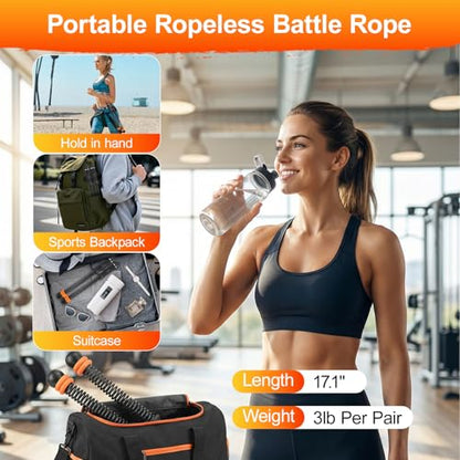 Ropeless Battle Ropes, Weighted Ropeless Battle Ropes for Home Gym with Poster, Workout Exercise Rope for Strength Building, HIIT and Low-Impact Aerobic Training for Men & Women