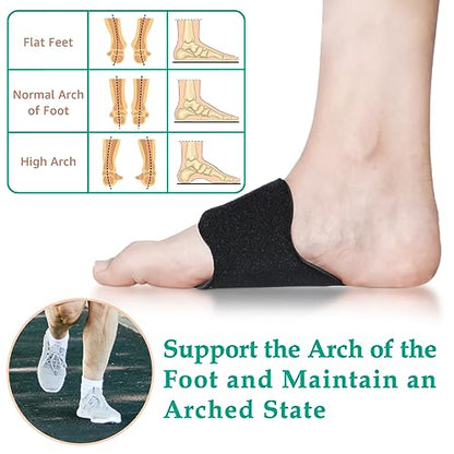 Arch Support Compression Sleeves for Flat Feet, Adjustable Velcro Plantar Fasciitis Braces for Fallen Arches, Unisex Orthotic Arch Support Wrap for High Arch, Feet Pain Relief