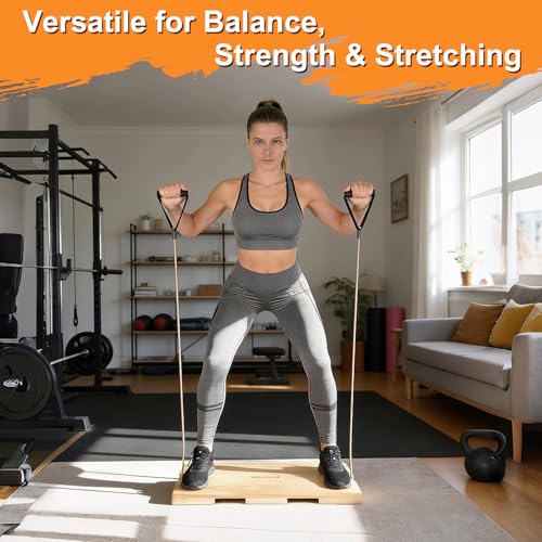 Resistance Band Platform, Wooden Exercise Board With Non-Slip, Resistance Band Foot Plate With 9 Pound Weight, Strong Resistance Suitable For Volume Training, Stretching, Balance Home Gym Use