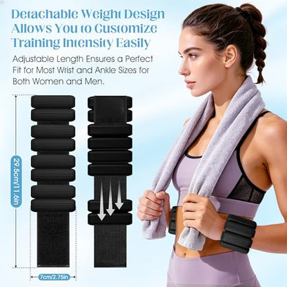 Wrist Weights Set, 2Pack Adjustable Ankle Weights for Women/Men(1 lb Each), Silicone Weighted Bangles for Yoga, Pilates, Running & Walking, Arm & Leg Weights - color: Black