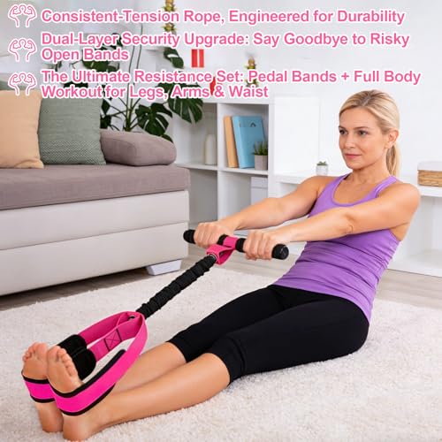 Pedal Resistance Band with Handle, 50 LBS Thickened Latex Tube Pedal Resistance Band with Soft Non-Slip Foam Foot Pedals for Women, Tension Rope Trainer for Abs, Legs,Home Gym Workout Equipment