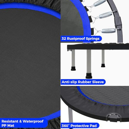 40"/48" Rebounder Trampoline for Adults Mini Trampoline for Adults and Kids Exercise Rebounder with Bar Fitness Trampoline Indoor Height Adjustable Max Load 330/440lbs - color: Blue-40in