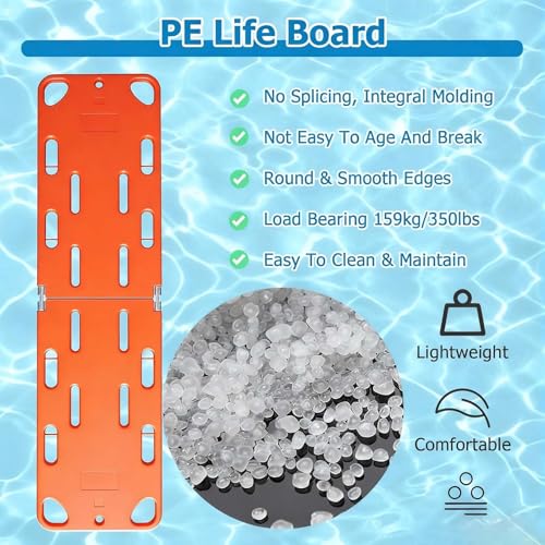 Foldable Transfer Stretcher, Lightweight 4-Fold Spine Board, PE Plastic for Patient Transport, tial Ambulance Equint, Emerncy Tool