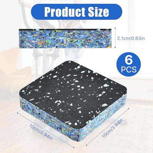 6 Pcs Anti-Vibration Rubber Mat, 4" X 4" X 0.8" Shock Absorbing Treadmill Pads, High Density Mats for Protect Floors, Washer, Dryer, Air Compressor