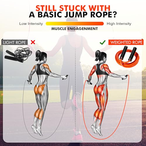 KUTIZE Jump Rope, Weighted Jump Rope for Men Women, Adjustable 1lb Heavy Skipping Ropes, Suitable for Boxing, Cardio, Home Fitness, Training Muscle, Home Gym Workout Equipment for Full Body Exercise - style: 1-Orange-1LB