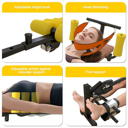 Fitness Full Body Traction Table, Massage Cervical Traction Bench & Lumbar Traction Bed, Home Stretch Decompression Machine for Tension Relief, Lumbar Stretching - color: Brown