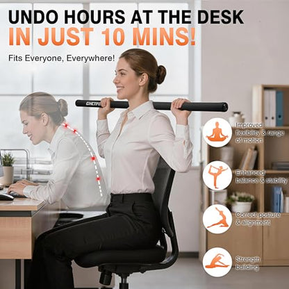Adjustable Yoga Stick for Stretching & Balance, Upgraded Workout Pilates Equipment for Back Posture Corrector, 4-Section Steel Mobility Bar for Flexibility, Physical Therapy, Exercise Training