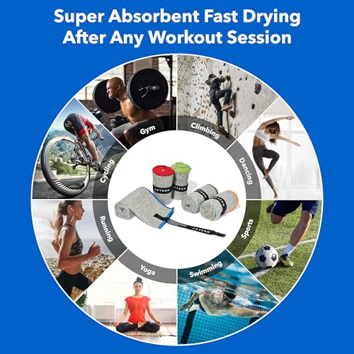 Microfiber Gym Towels 5 Pack, Quick Dry Silver ION Odor-Free Sweat Towel, Super Absorbent Fast Drying for Men & Women, Workout, Yoga, Running, Hiking, Travel – 16x30.5 Inch