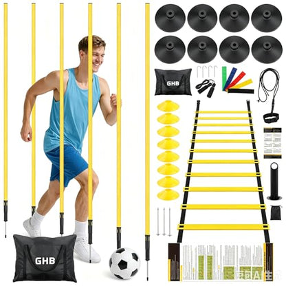 GHB Speed Agility Training Equipment, 6 Agility Poles Plus 6 Rubber Base