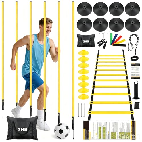 GHB Speed Agility Training Equipment, 6 Agility Poles Plus 6 Rubber Base