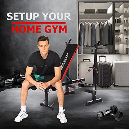 OPPSDECOR 900LBS Weight Bench Set for Home Gym, 6-in-1 Foldable Bench Press Set with Leg Extension, Leg Curl, Preacher Curl Pad, Barbell Rack, Squat Rack for Full Body Workout, Strength Training